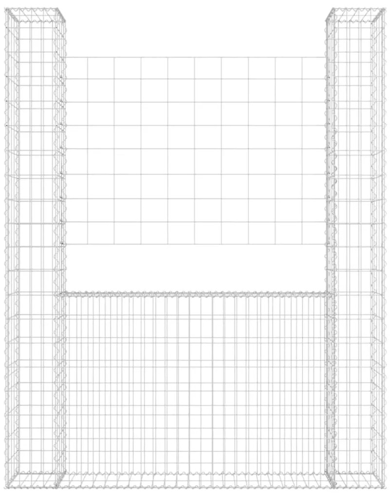 Cesto gabião em forma de U c/ 2 postes 140x20x200 cm ferro