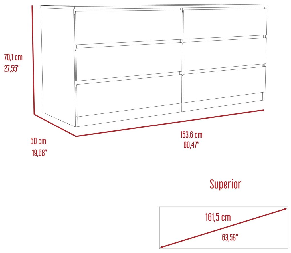 Cómoda Asteria/cómoda, 70 x 50 x 153,6 Cm branco