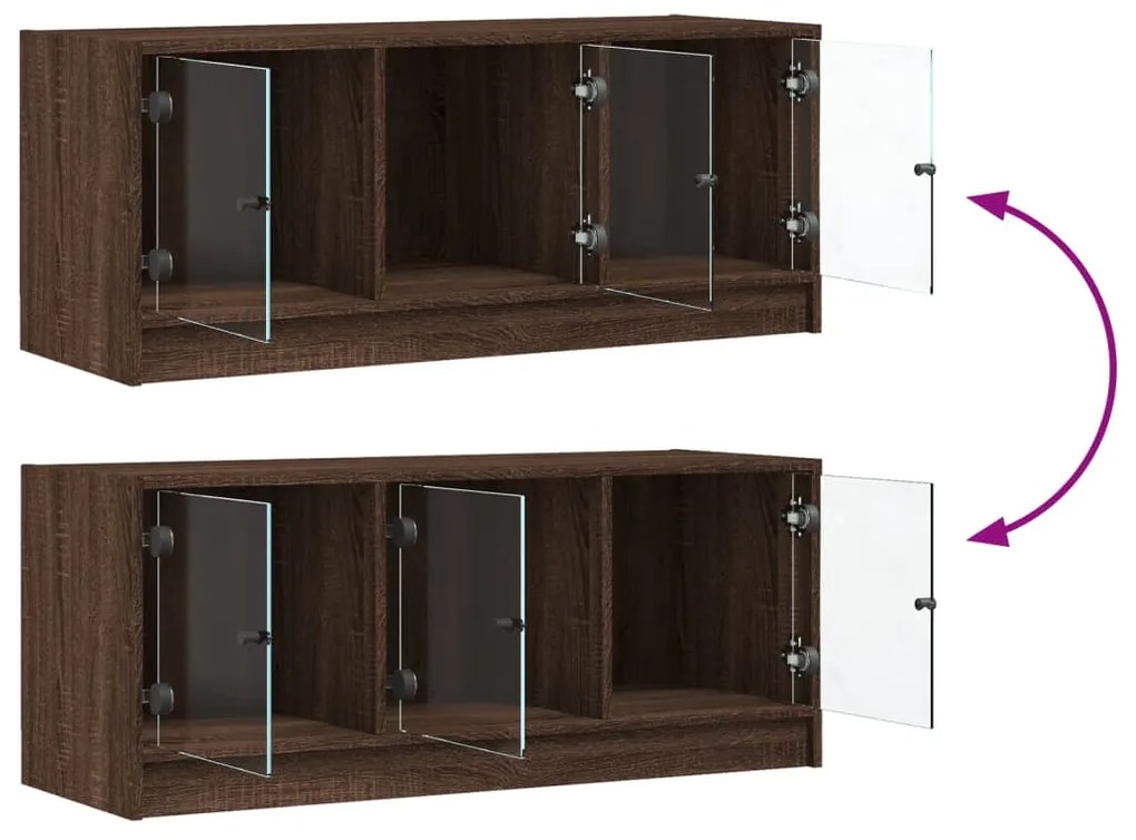 Móvel de TV c/ portas de vidro 102x37x42 cm carvalho castanho
