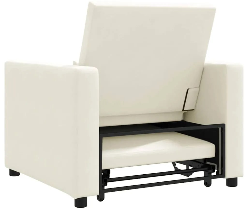 Sofá-Cama Conversível Creme em Veludo 3 em 1