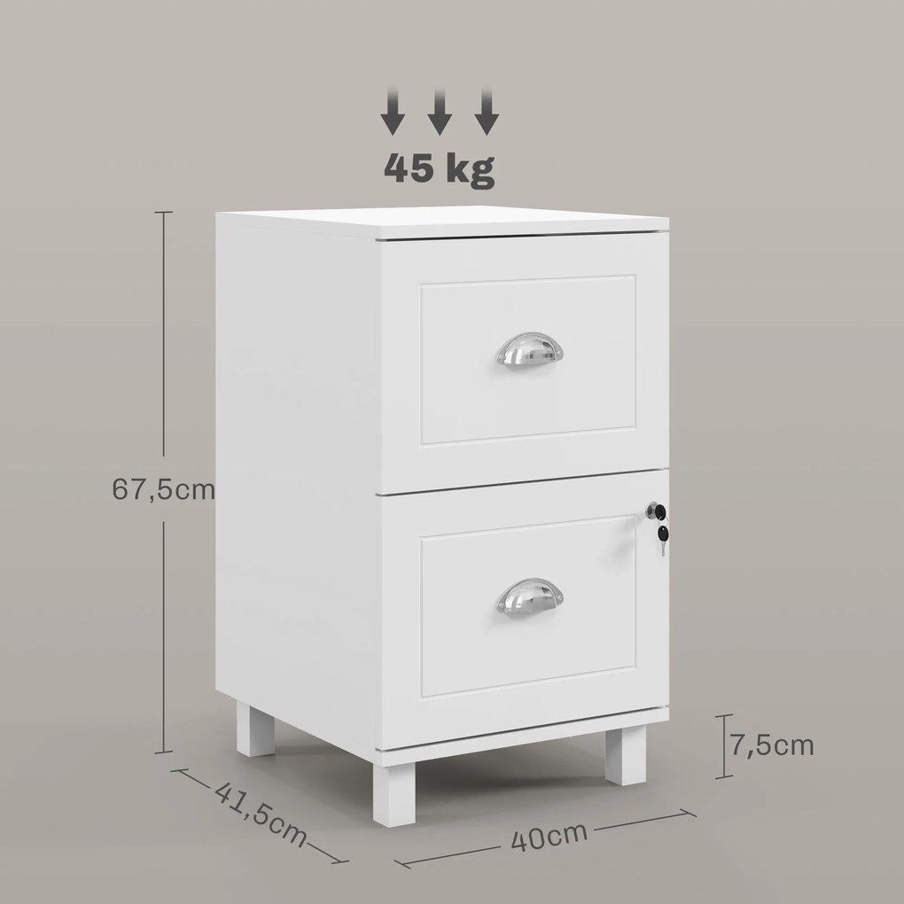 Bloco de Gavetas com 2 Gavetas Fechadura e Barras para Documentos A4 e Carta 40x41,5x67,5 cm Branco