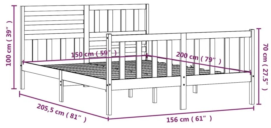 Estrutura de cama king 150x200 cm madeira maciça branco