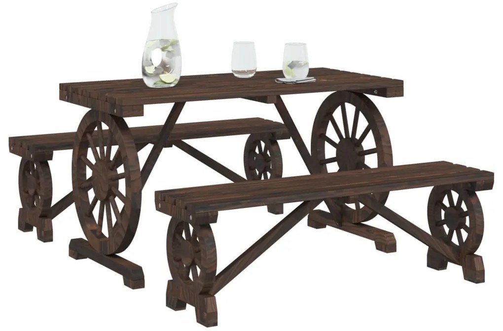 3 pcs conjunto de jantar p/ jardim madeira de abeto maciça