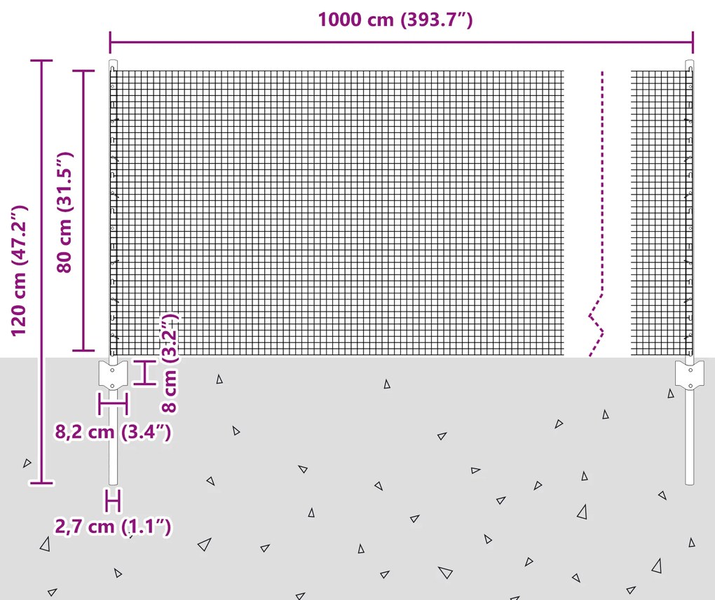 Cerca de Arame Soldado com 5 Postes U Cinza 0.8x10 m Aço