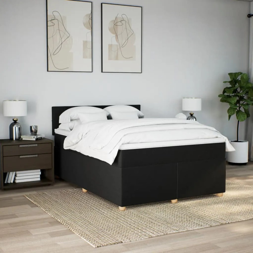 Cama com molas/colchão 160x200 cm tecido preto