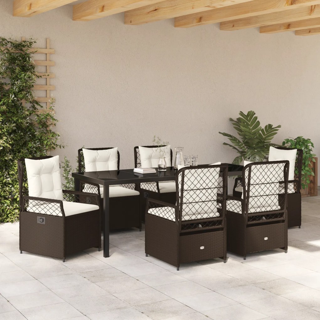 Conjunto de Jantar de Jardim de 7 Peças de Vime Poliéster Castanho