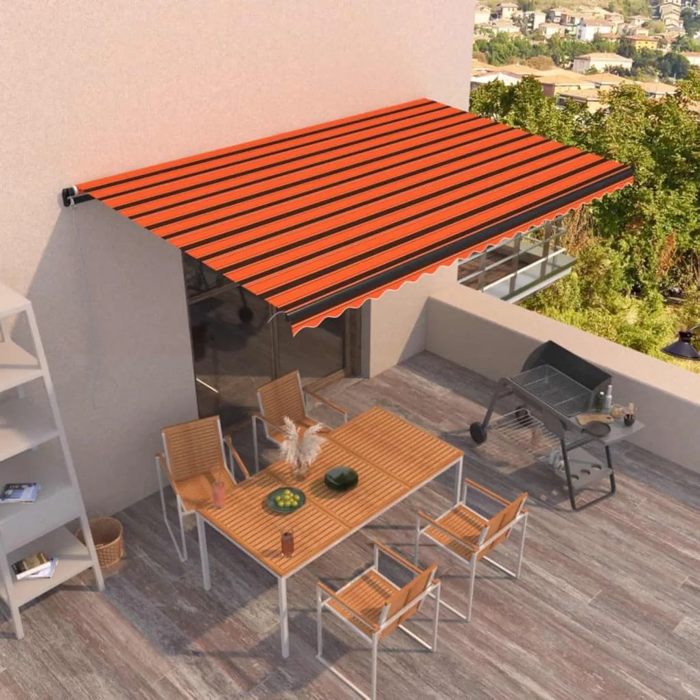 vidaXL Toldo retrátil manual 500x350 cm laranja e castanho