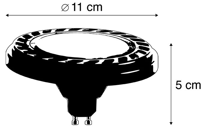Lâmpada LED regulável GU10 AR111 preta 8W 600lm 2700K