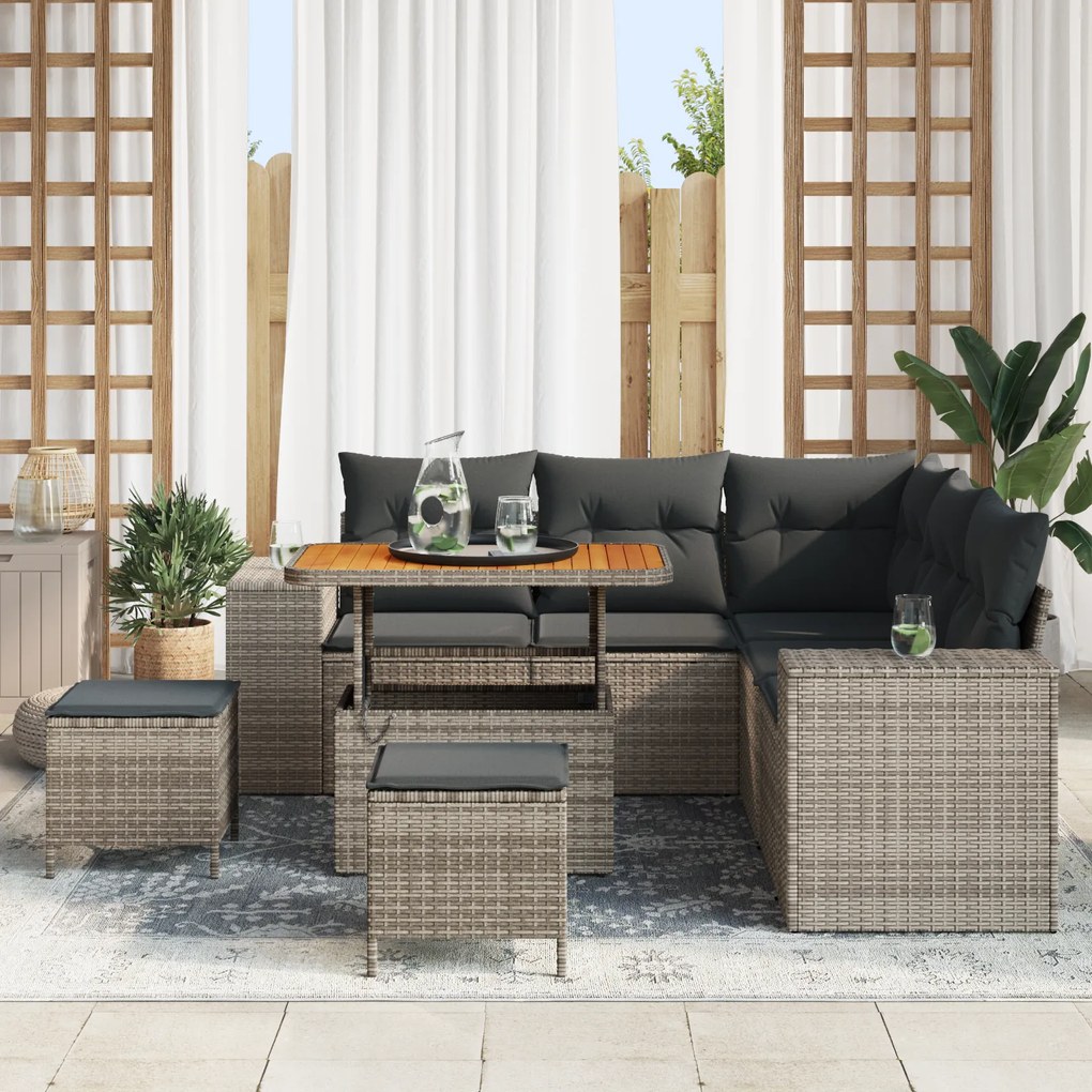 Conjunto de Sofá de Jardim vidaXL 8 Peças com Almofadas Cinza Rattan P