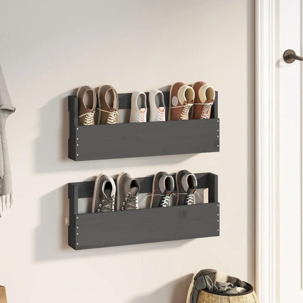 822518 vidaXL Sapateiras de montagem na parede 2 pcs 59x9x23 cm pinho cinza