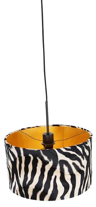 Candeeiro de suspensão moderno preto com abajur de zebra 35 cm - Combi Moderno