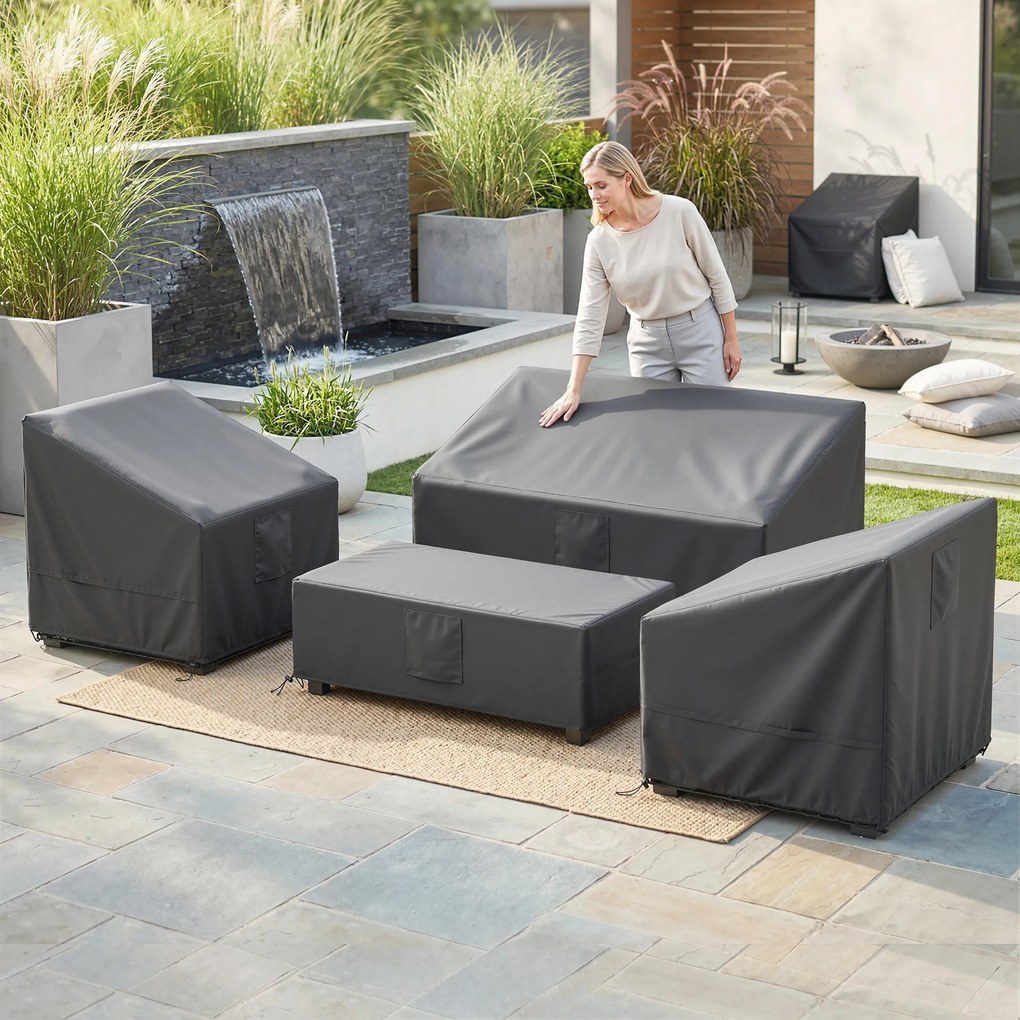 Conjunto de 4 capas impermeáveis para mobiliário de jardim em tecido Oxford 420D, com 6 aberturas de ventilação e saco de arrumação, 142 x 80 x 77 cm,