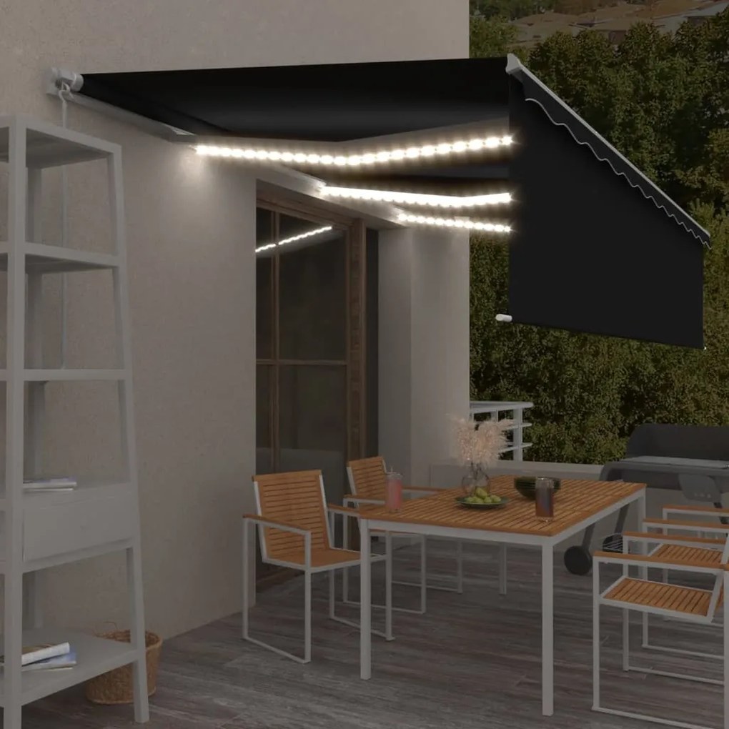 Toldo retrátil manual com estore/LED 6x3 m antracite