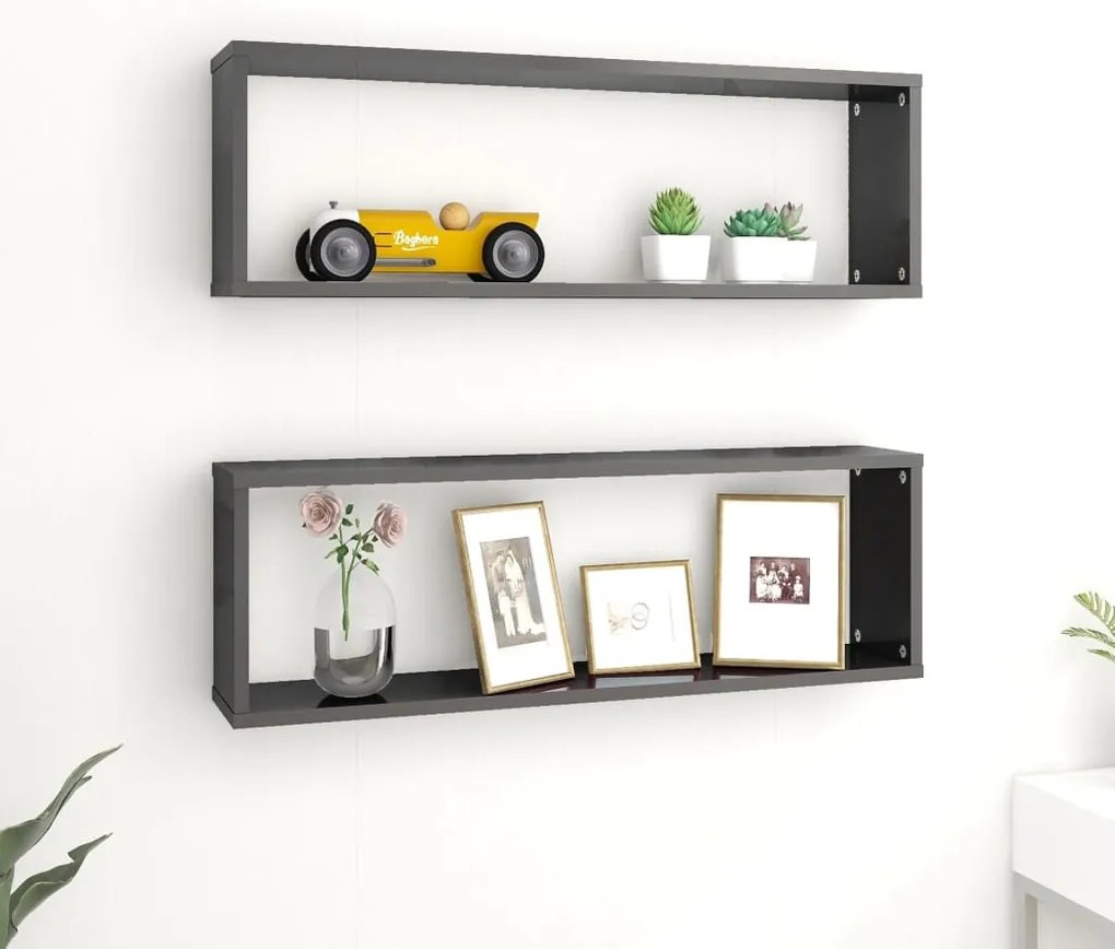 vidaXL Estantes parede cúbicas 2 pcs contr. 80x15x26,5 cm cinza brilh.
