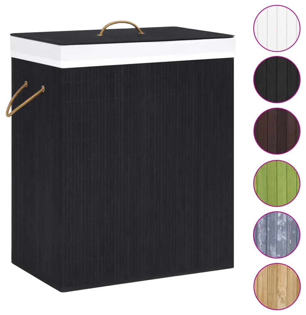 Cesto para roupa suja c/ secção única 83 L bambu preto