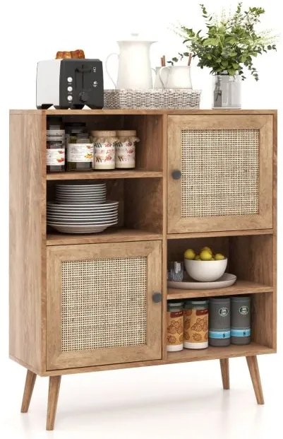 Armário de armazenamento de vime de 4 camadas com design fino - natural