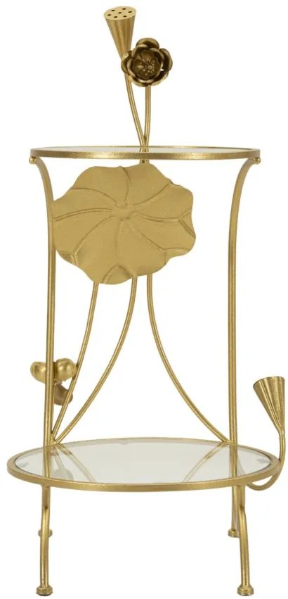 MESA DE APOIO COM 2 PRATELEIRAS E FLORES Ø 40x78 CM DOURADO