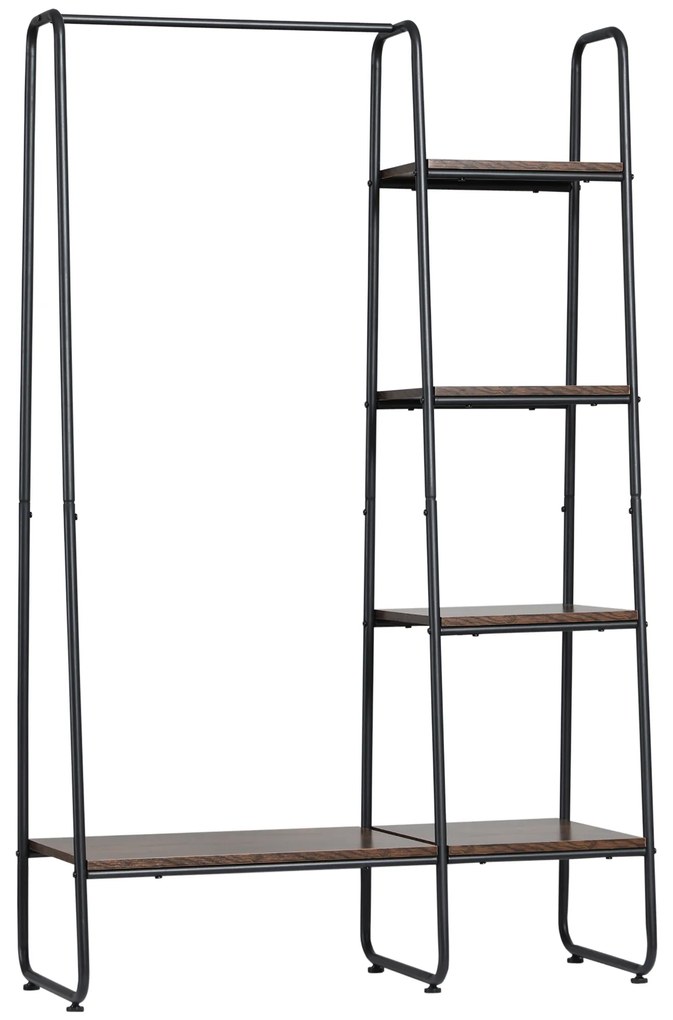 HOMCOM Suporte para Cabides com 4 Prateleiras de Armazenamento e Barra de Pendurar Estilo Industrial 101x39x160cm Marrom e Preto | Aosom Portugal