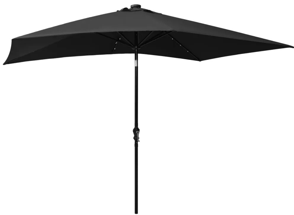 Guarda-sol de jardim com luzes LED e poste de aço 2x3 m preto