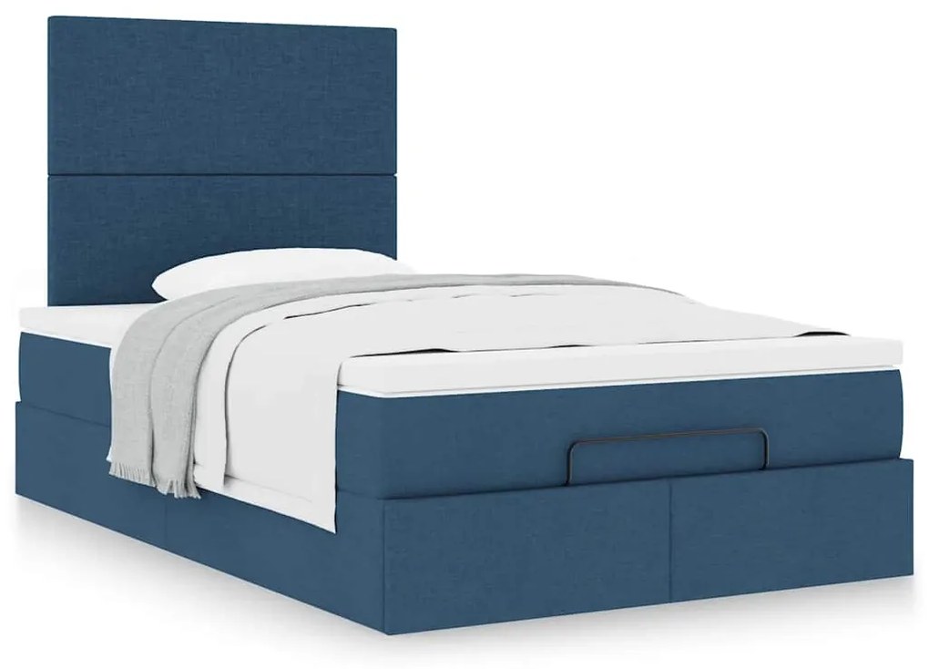 Estrutura de cama otomana com colchão 120x190 cm tecido azul