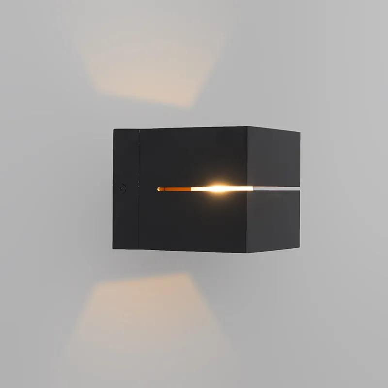 Conjunto de 2 candeeiros de parede modernos pretos com interior dourado 9,7 cm - Transfer Groove