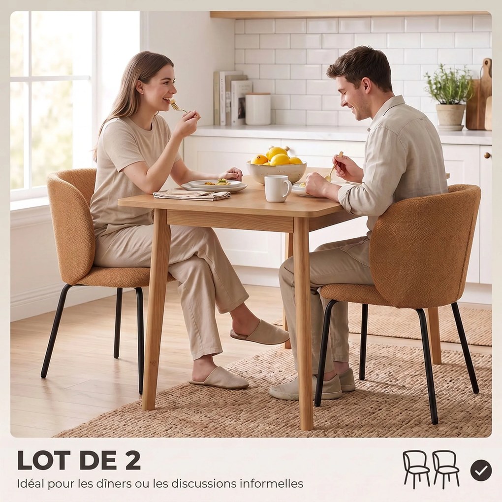 Conjunto de 2 Cadeiras de Jantar Estofadas (MESA NÃO INCLUIDA), 58 x 57 x 77 cm, Encosto Envolvente, Laranja