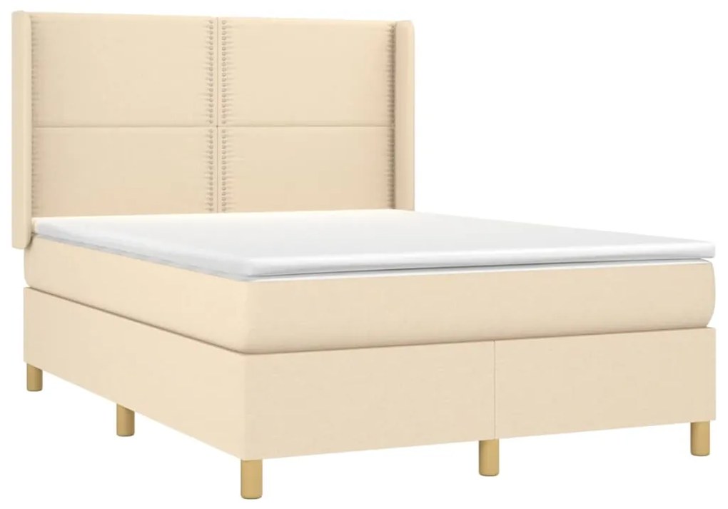 Cama box spring c/ colchão e LED 140x200 cm tecido cor creme