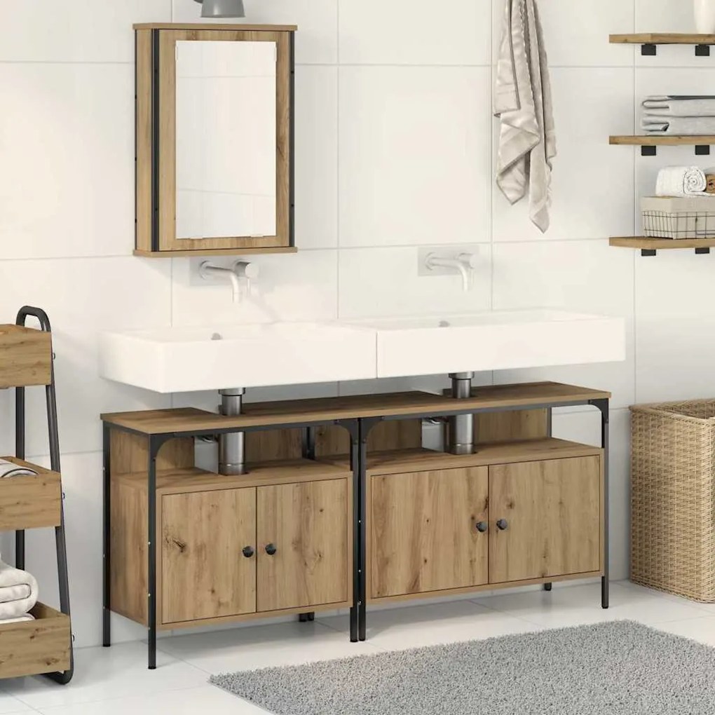 vidaXL Móveis para Banheiro com porta 3 pcs Castanho 80 x 30 x 60 cm
