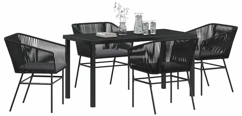 Conjunto de Jantar de Jardim 5 Peças com Almofadas Pretas de Poliratan