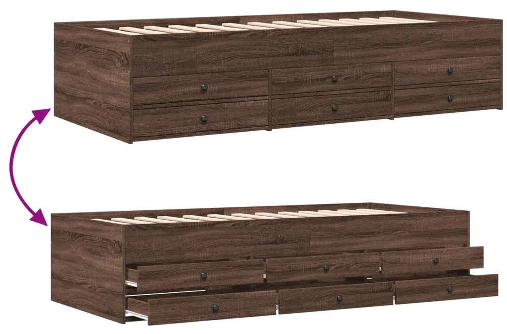 Sofá-cama com gavetas sem colchão 75x190 cm carvalho castanho