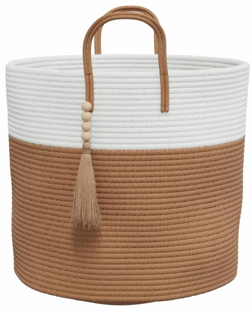 Cesto de arrumação Ø40x35 cm algodão castanho e branco