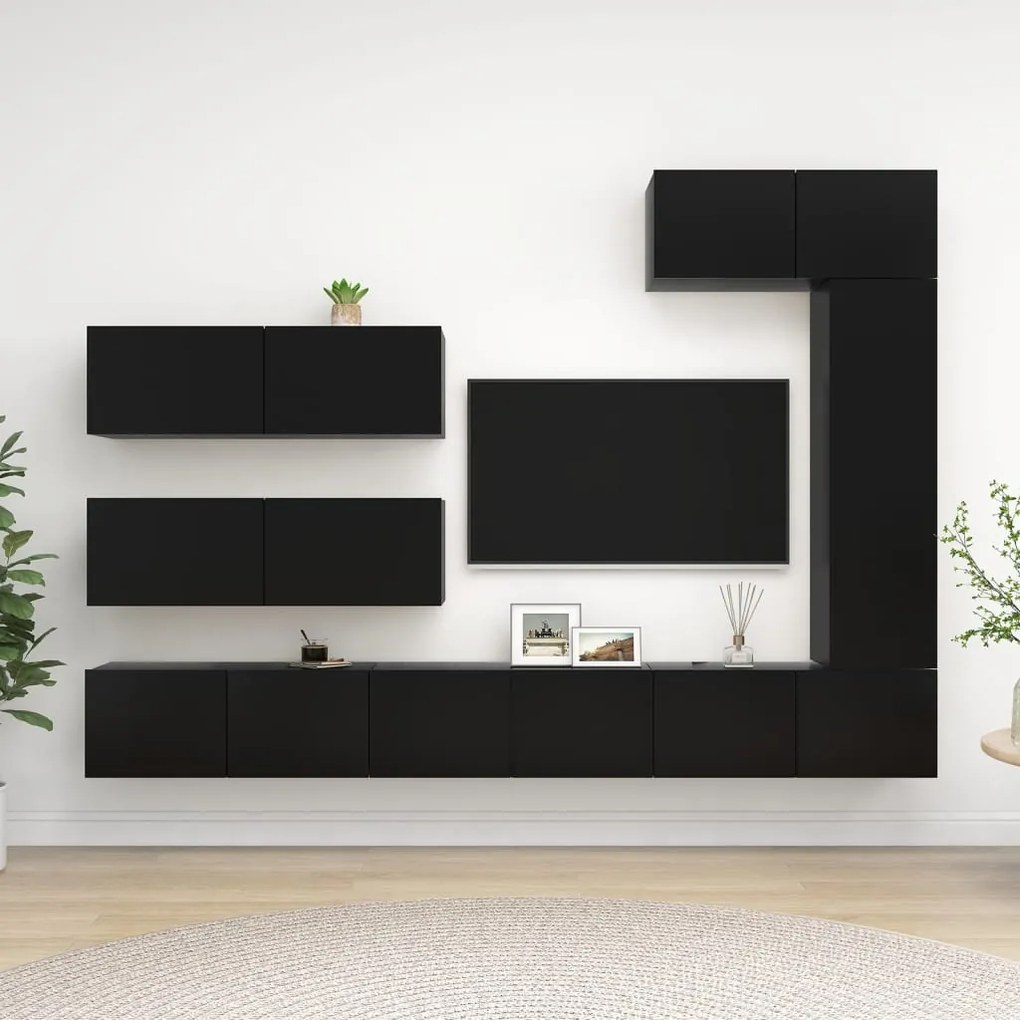 vidaXL 7 pcs conjunto de móveis de TV contraplacado preto