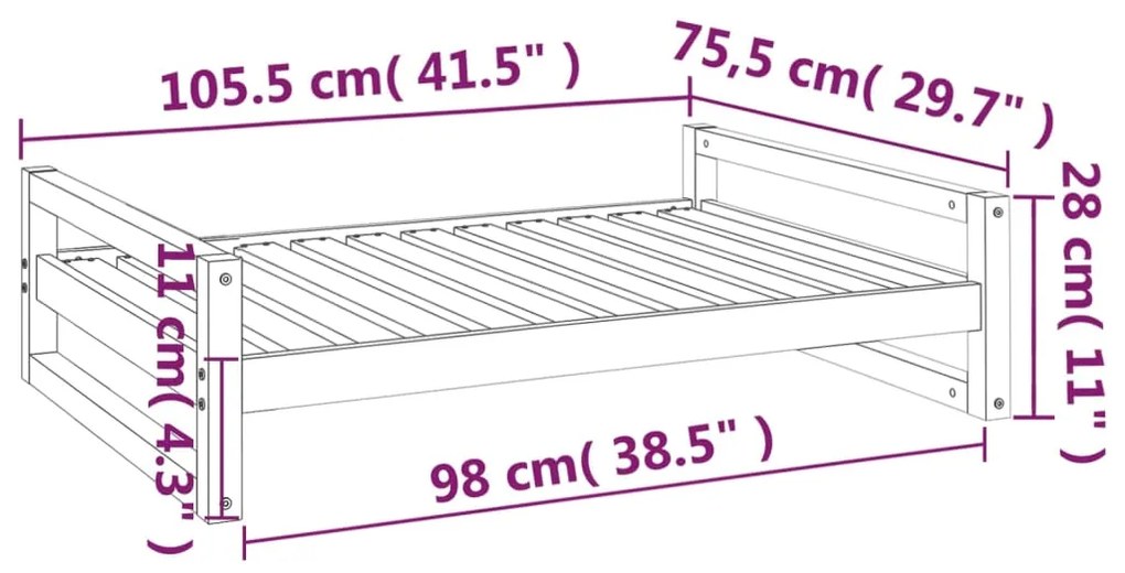 Cama para cães 105,5x75,5x28 cm madeira de pinho maciça branco