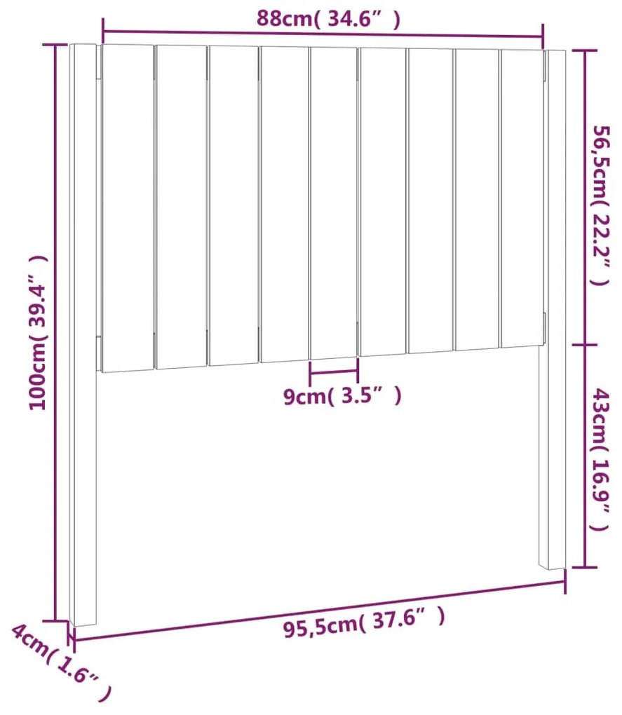 Cabeceira de cama 95,5x4x100 cm pinho maciço cinzento