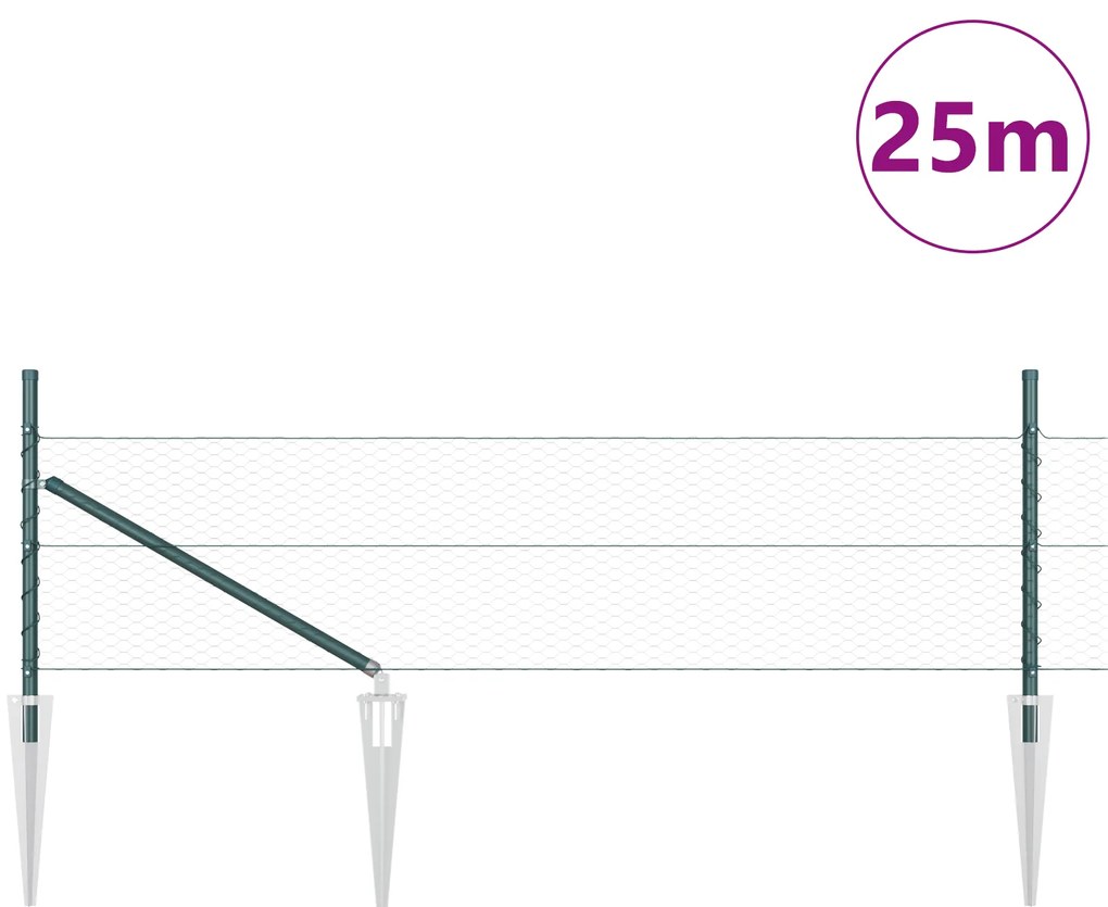 Cerca Hexagonal vidaXL Verde 0,4x25 m Aço