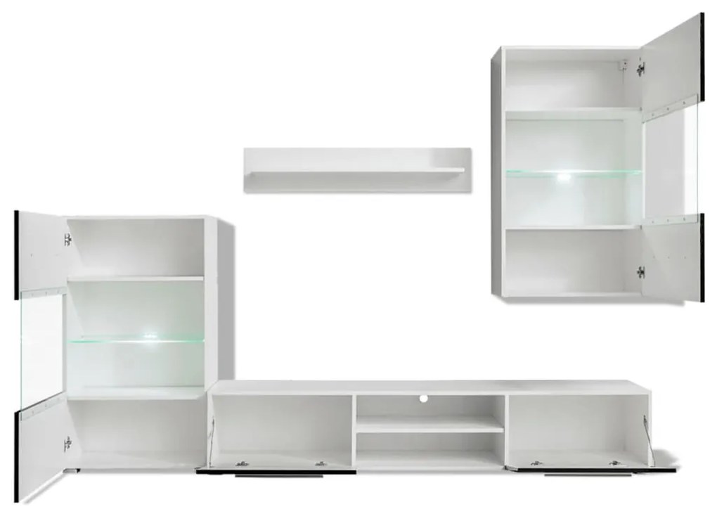 Armário TV de parede expositor com LED alto brilho, preto, 4 pcs