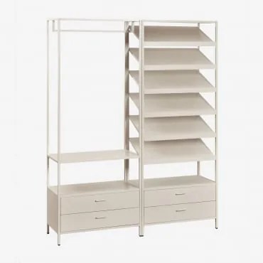 Guarda-roupa Modular Aberto Janine De 2 Peças Com Gavetas E Sapateira Em Aço Tapioca Bege - Sklum