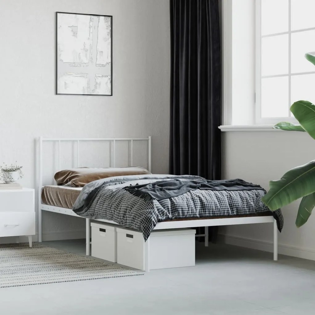 Estrutura de cama com cabeceira 90x200 cm metal branco