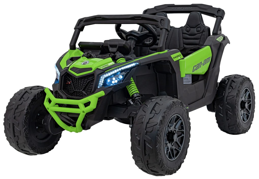 Carro elétrico para Crianças 24V 4x4 ATV CAN-AM Maverick Rodas de EVA, Assento de couro Verde