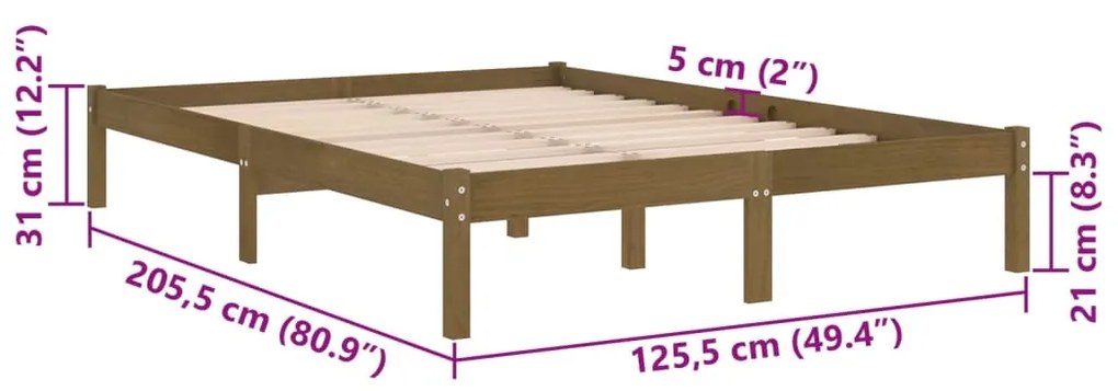 Estrutura de cama 120x200 cm pinho maciço castanho mel