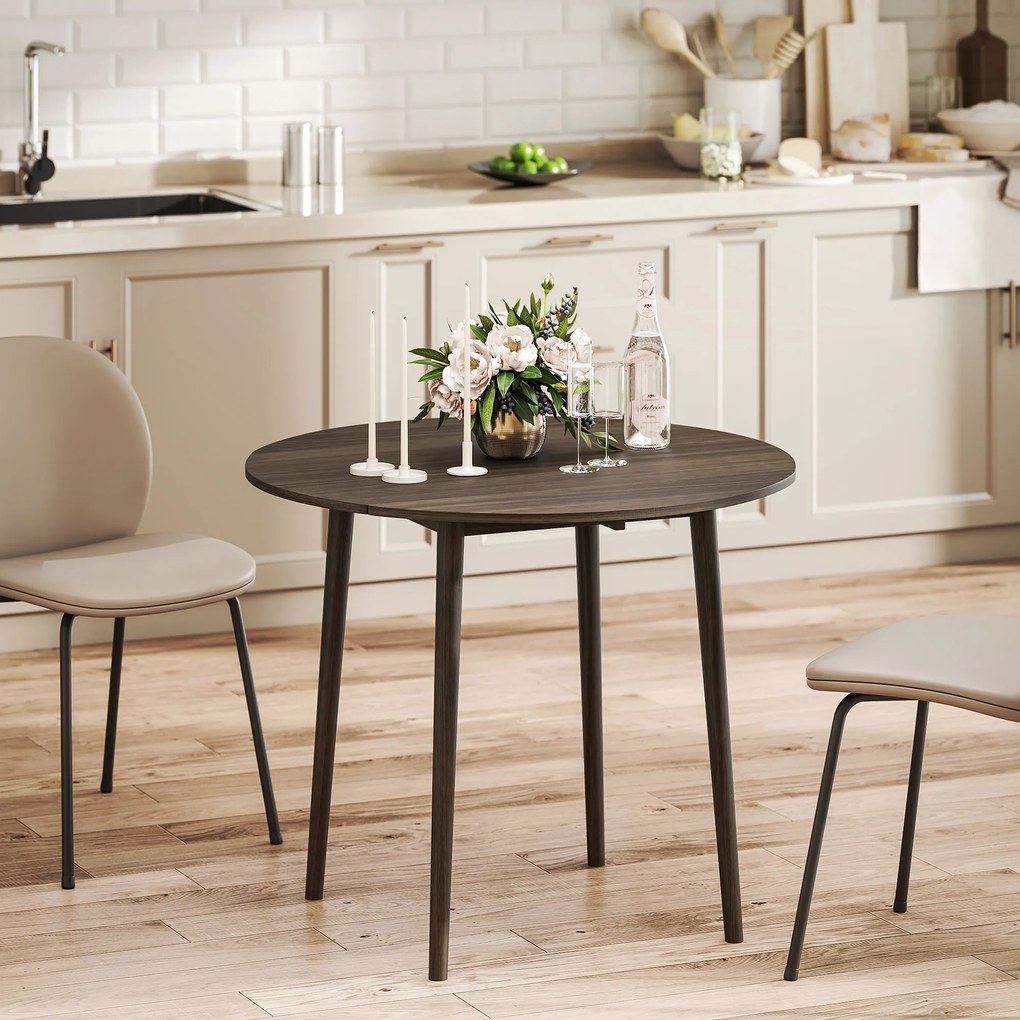 Mesa de jantar dobrável com 2 abas, mesa redonda extensível para 4 pessoas, pés em madeira Ø 89 x 73,5 cm, cinzenta