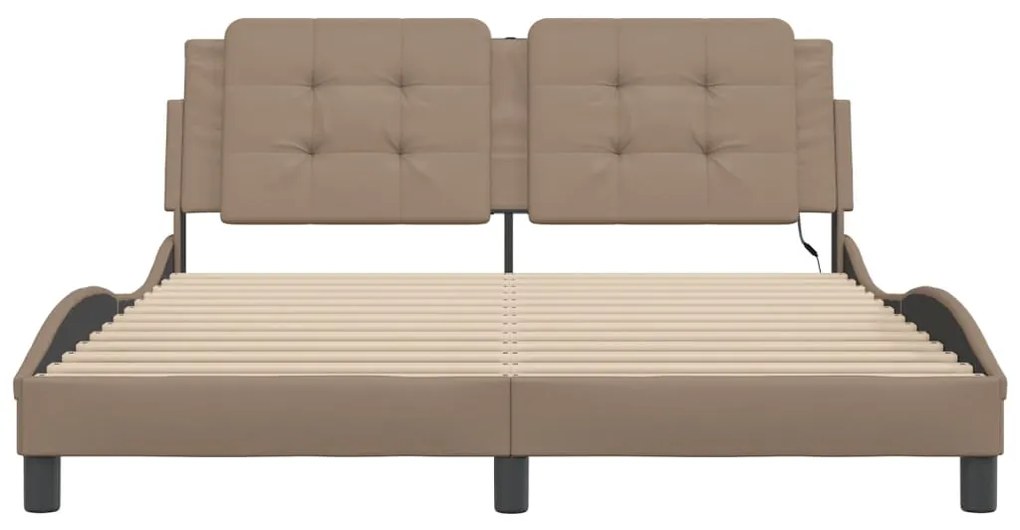 Estrutura cama c/ luzes LED 160x200 couro artificial cappuccino