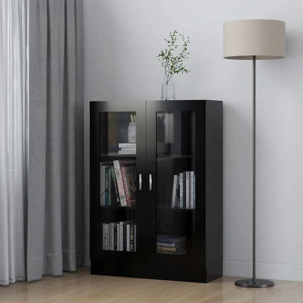 Armário vitrine 82,5x30,5x115 cm derivados de madeira preto