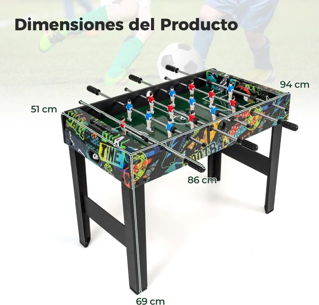 Mini mesa de matraquilhos 2 em 1 para crianças 94 x 51 x 69 cm com pernas removíveis, 2 bolas e marcadores Preta