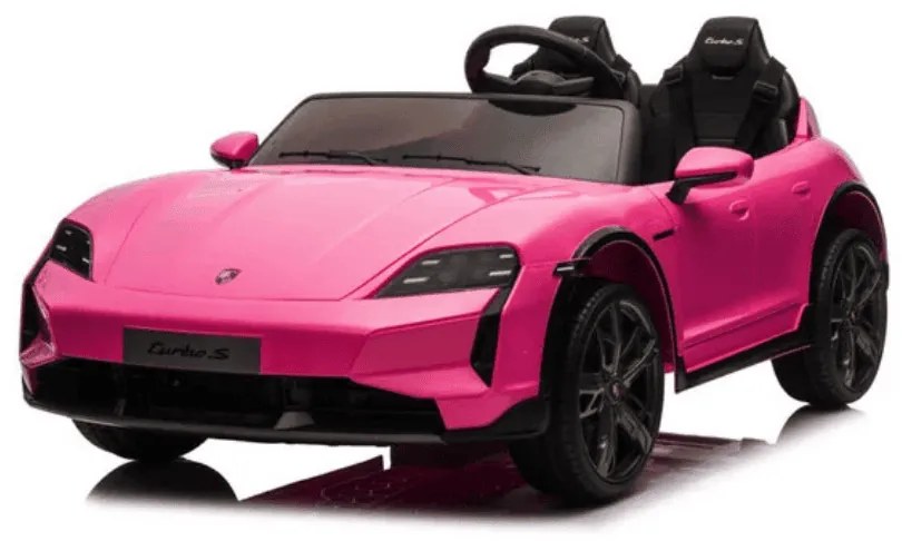 Carro elétrico infantil 24v Porsche Taycan - Turbo S, 2 lugares, Pneus de borracha, assento em couro sintético Rosa