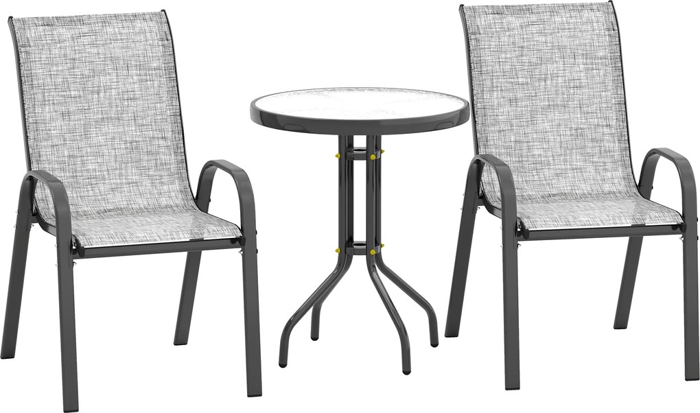 Outsunny Conjunto de Jardim 3pz com 2 Cadeiras de Jardim 54x71x93 cm e Mesinha Redonda Ø60x71 cm em Aço Cinza | Aosom Portugal