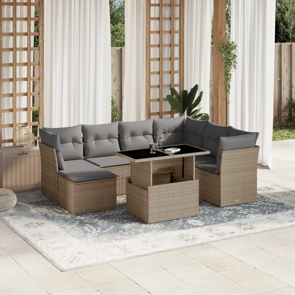 vidaXL 8 pcs conjunto de sofás p/ jardim com almofadões vime PE bege