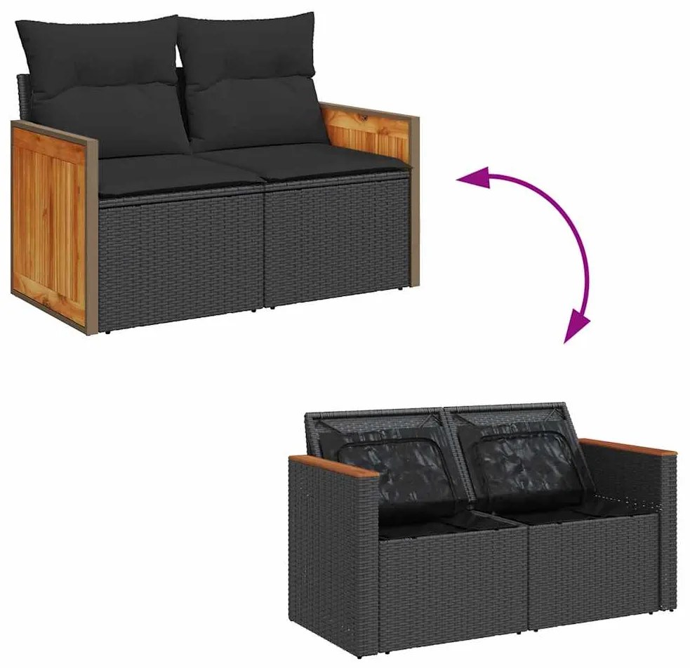 6 pcs conjunto sofás de jardim c/ almofadões vime PE preto