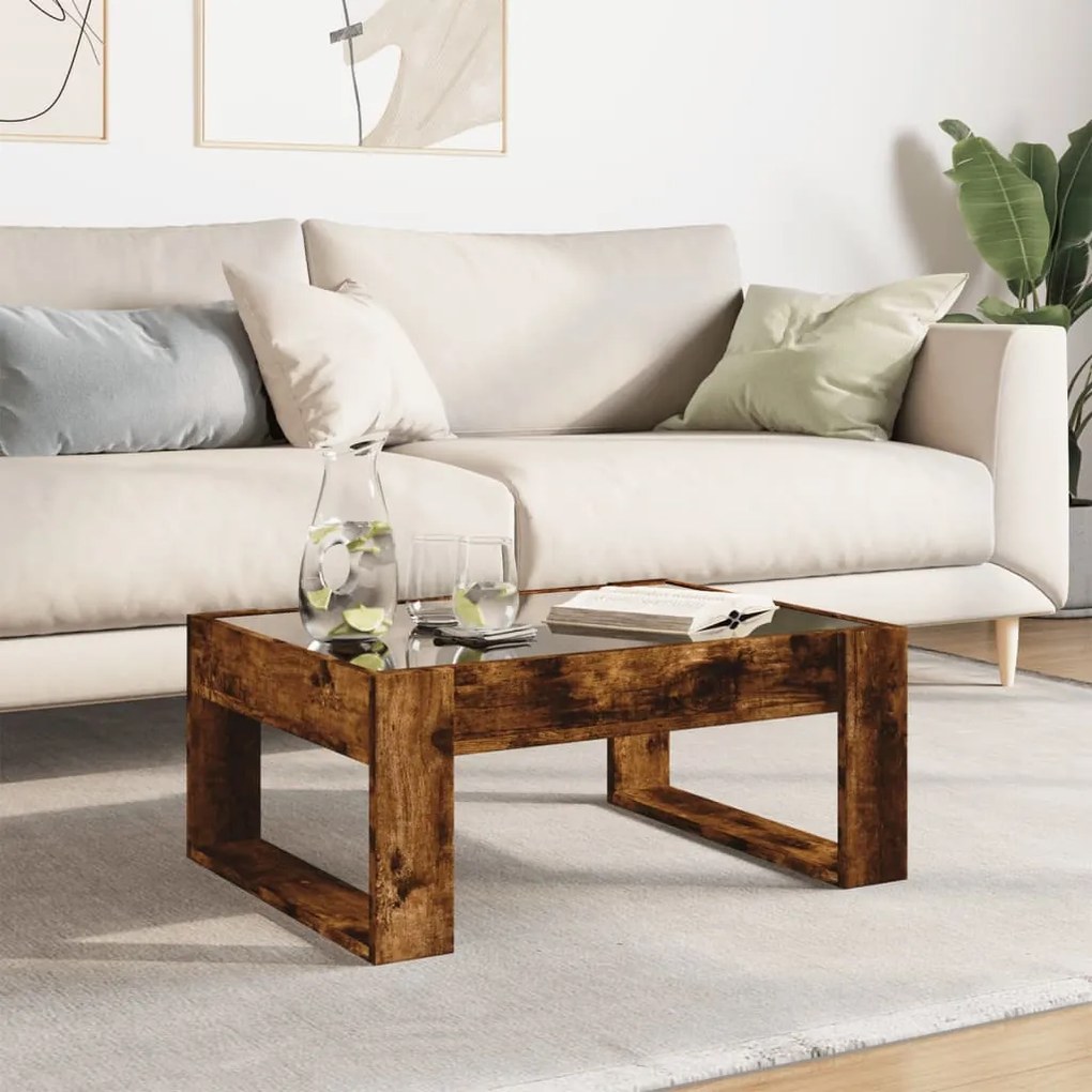 Mesa de centro luzes LED Infinity 70x53x30 cm carvalho fumado