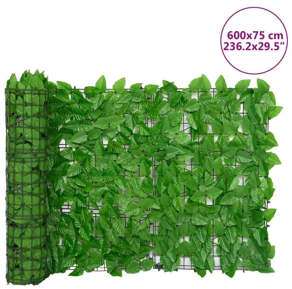 Tela de privacidade p/ varanda c/ folhas 600x75 cm verde